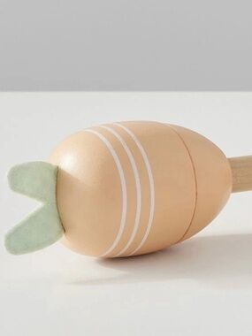 Pottery Barn Kids Bunny Maraca Wooden Baby Rattle Infant Toy Natural Wood Fabric